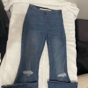 Slim fit flared dark blue jeans